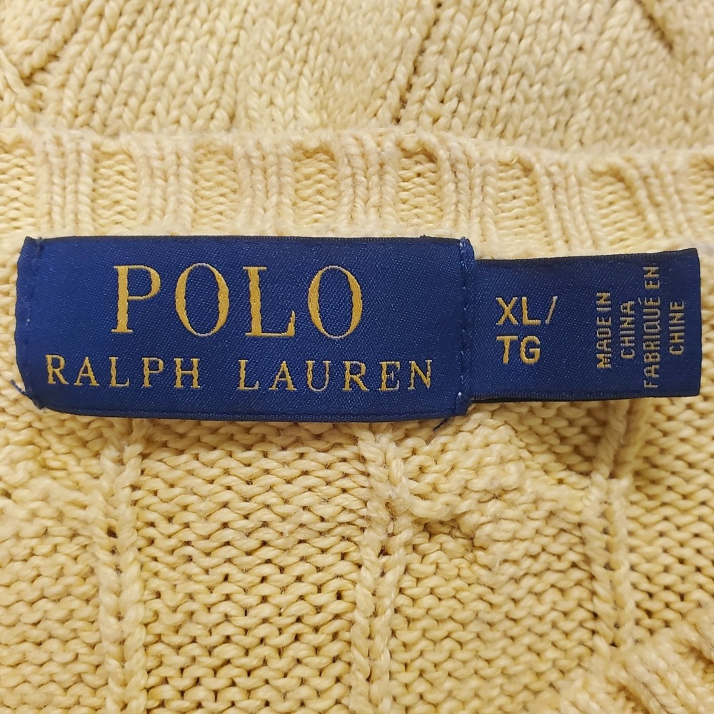 Polo Ralph Lauren Mens XL Yellow Cotton Cable Knit Sweater Crewneck Pullover - Picture 3 of 9